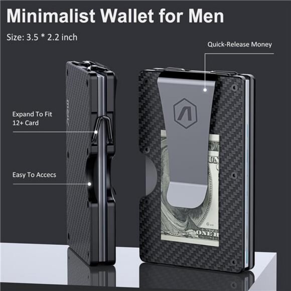 Men Slim Metal Money Clip Wallet, RFID Blocking Aluminum Cash Credit Card Holder - Picture 5 of 7